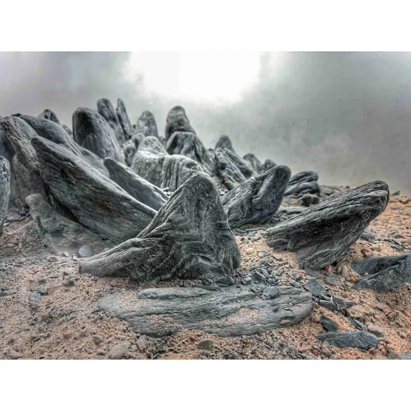 Szara kanapa i brązowe meble